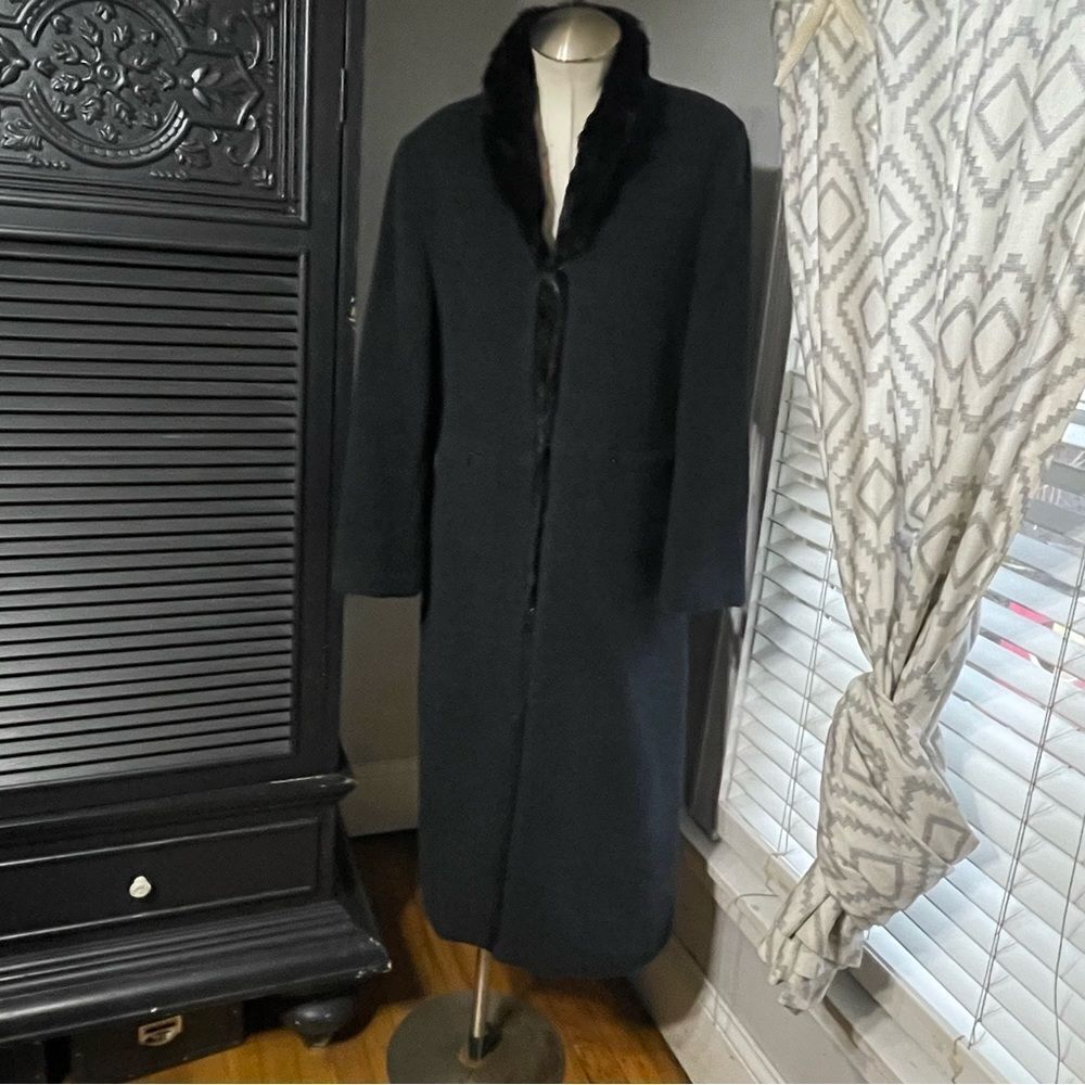 Vintage Philippe Adec Penny Lane Wool Blend‎ Fur Trim Long Overcoat Duster 8